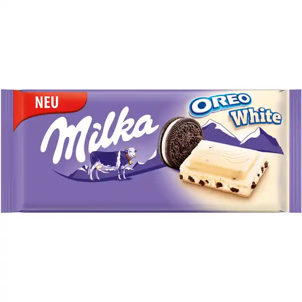 Milka Oreo White Schokolade: Цвет: Produktbeschreibung und details  Alpenmilch Schokolade Lebensmittelunternehmer Name Mondelez Deutschland GmbH Adresse D Bremen wwwmilkacom   UrsprungslandHerkunftsort Ukraine Rechtlich vorgeschriebene Produktbezeichnung Weisse Schokolade mit Kakaokeksstckchen  und einer Milchcrmefllung  mit Vanillegeschmack Zutaten Zucker Palml Kakaobutter Molkenpulver aus MILCH  MAGERMILCHPULVER  WEIZENMEHL  BUTTERREINFETT  fettarmes Kakaopulver  GlukoseFruktoseSirup Emulgator  SOJALECITHINE  WEIZENSTRKE  Backtriebmittel E E E Speisesalz Aromen Sureregulator E  Magermilchpulver in der Milchcrmefllung Kann NSSE enthalten Nhrwerte Durchschnittliche Nhrwertangaben pro  g pro  Portion GDA  g Energie  kj   kcal  kj   kcal   Fett  g  g   davon  gesttigte Fettsuren  g  g   Kohlenhydrate  g  g   davon  Zucker  g  g   Ballaststoffe  g amplt  g Eiwei  g  g   Salz  g  g   Gebrauch Aufbewahrung und Verwendung Aufbewahrungs und Verwendungsbedingungen Trocken lagern und vor Wrme schtzen
https://www.rossmann.de/de/lebensmittel-milka-oreo-white-schokolade/p/7622201120931