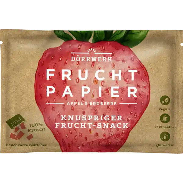 Drrwerk Fruchtpapier Apfel amp Erdbeere: Цвет: Produktbeschreibung und details Fruchtig knusprig hauchdnn und natrlich gerettet Das Fruchtpapier Apfel ampamp Erdbeere vereint das Beste aus sonnengereiften Erdbeeren und saftigsen pfeln Gnadenlos nachhaltig aus   Frucht sonst nichts Das ist volle SnackPower mit dem nachhaltigen Twist Fr das Fruchtpapier retten sie pfel die fr den klassischen Markt nicht perfekt genug sind Daraus machen sie mit Frchten feinstes Fruchtpree das hauchdnn aufgetragen und bei schonenden Temperaturen getrocknet wird So entsteht ihr knuspriges zartschmelzendes Fruchtpapier in vier leckeren Sorten hergestellt aus ca  Apfel und  Erdbeeren vegan laktosefrei glutenfrei Lebensmittelunternehmer Name Drrwerk GmbH Adresse Im Marienpark   Berlin wwwdoerrwerkde Rechtlich vorgeschriebene Produktbezeichnung Snack aus getrocknetem Fruchtpree Zutaten Apfelpree   Erdbeerpree  Zitronensaft Kann Spuren von SESAM enthalten Enthlt von Natur aus Zucker Nhrwerte Durchschnittliche Nhrwertangaben pro  g pro  Portion pro Tte Energie  kj   kcal  kj   kcal Fett  g  g davon  gesttigte Fettsuren  g amplt  g Kohlenhydrate  g  g davon  Zucker  g  g Ballaststoffe  g  g Eiwei  g  g Salz  g  g
https://www.rossmann.de/de/lebensmittel-doerrwerk-fruchtpapier-apfel-und-erdbeere/p/4280001516250