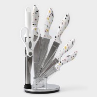 Набор ножей кухонных на подставке Доляна Sparkle, 7 предметов: 5 ножей, мусат и ножницы: Цвет: Представляем вам идеальный набор для вашей кухни или столовой - набор ножей на стильной и прочной подставке Sparkle. В этом наборе вы найдете все необходимые ножи для приготовления разнообразных блюд.<b>Преимущества:</b><li>Высококачественная нержавеющая сталь: Лезвия ножей изготовлены из прочной и долговечной нержавеющей стали, которая обеспечивает высокую прочность и устойчивость к коррозии. Благодаря этому, ваши ножи будут служить вам верой и правдой на протяжении многих лет.Эргономичные рукоятки: Ручки ножей выполнены из высококачественного материала, который обеспечивает удобный и безопасный захват. Благодаря продуманной форме ручек, ваши руки будут меньше уставать при использовании ножей.Стильная подставка: Набор ножей поставляется с прочной и устойчивой подставкой, которая не только стильно выглядит, но и обеспечивает безопасное хранение ваших ножей. Подставка также позволяет легко выбрать нужный нож без необходимости поиска его в ящике.Идеальный баланс: Благодаря точно выверенной балансировке, ножи обладают идеальным весом, что обеспечивает комфорт и безопасность при использовании.</li>
: Доляна
: Китай
