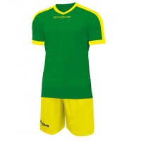 Givova Kit Revolution Football Jersey with Shorts green yellow: Цвет: Brand: Givova Material: 100% polyester Brand logo embroidered in the middle of the chest and on the right leg Set consists of Jersey and Shorts Short sleeve V-neck Elastic waistband with inside drawstring Shorts without inner lining contrasting design regular fit comfortable to wear New, with label &amp; original packaging
https://www.sportspar.com/givova-kit-revolution-football-jersey-with-shorts-green-yellow
