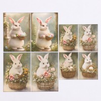 Набор декупажных карт 3 шт «Кролик в цветочной корзине», 45 г/м2, формат А4: 