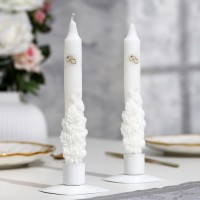 Набор свадебных свечей в коробке "Романтика с кольцами", белый, родительская пара: 