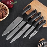 Набор кухонных ножей «Энеолит», 5 предметов: лезвие 8,5 см, 12,5 см, 19,5 см, 20 см, 20 см, цвет чёрный: 
