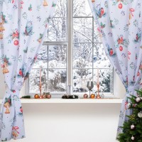 Комплект штор д/кухни с подхватами   "Christmas wreaths"  145х180см-2 шт., габардин: 
