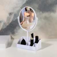 Зеркало с подставкой для хранения «Круг», двустороннее, с увеличением, зеркальная поверхность 14 ? 17,5 см, цвет МИКС: 