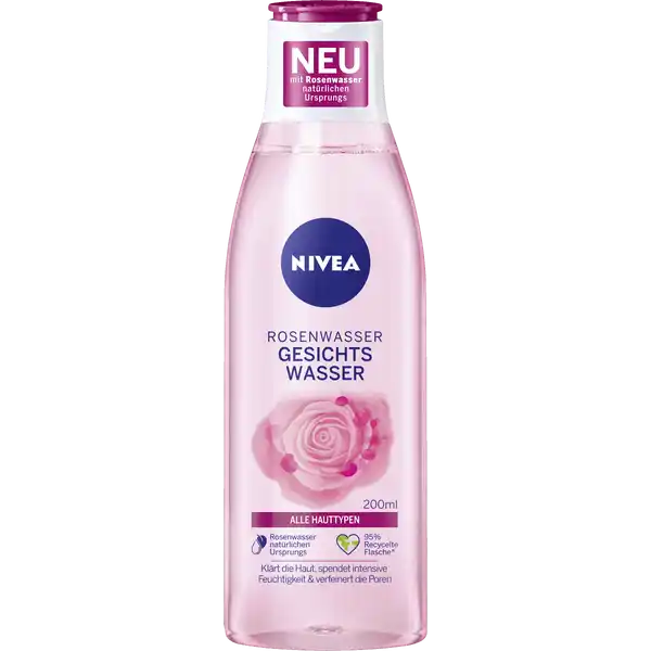 NIVEA Rosenwasser Gesichtswasser: Цвет: Produktbeschreibung und details Das NIVEA Rosenwasser Gesichtswasser angereichert mit Rosenwasser natrlichen Ursprungs klrt die Haut verfeinert die Poren versorgt die Haut h mit intensiver Feuchtigkeit fr ein weiches Hautgefhl Formel mit  Alkohol auch fr sensible Haut geeignet Vertrglichkeit dermatologisch besttigt Kontaktdaten Beiersdorf AG D Hamburg wwwniveade  Anwendung und Gebrauch Reinigen Sie Ihr Gesicht Trnken Sie ein Wattepad mit dem Gesichtswasser und streichen Sie damit sanft ber Gesicht Hals und Dekollet Dabei die Augenpartie aussparen Inhaltsstoffe Aqua Butylene Glycol Phenoxyethanol Hexanediol PEG Hydrogenated Castor Oil Trisodium EDTA Citric Acid Panthenol Rosa Damascena Flower Water Pantolactone Sorbic Acid Sodium Benzoate Potassium Sorbate Linalool Geraniol Citronellol Limonene Tocopherol Methyl Benzoate Parfum
https://www.rossmann.de/de/pflege-und-duft-nivea-rosenwasser-gesichtswasser/p/4005900801609