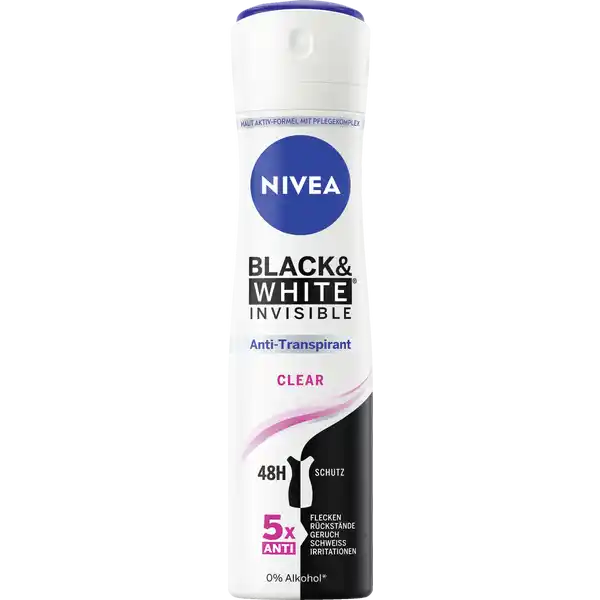 NIVEA Anti-Transpirant Spray Invisible Black & White Clear: Цвет: Produktbeschreibung und details NIVEA Black ampamp White Invisible Clear bietet einen AntiTranspirantSchutz vor Achselnsse und Krpergeruch   Stunden lang Die hochwirksame Formel schtzt vor gelben Flecken auf weier Kleidung und weien Rckstnden auf dunklen Textilien und ist nun als LightWeight Can in einer nachhaltigeren Dose verfgbar Fr DeoSchutz den man nicht sieht aber fhlt  Stunden effektiver AntiTranspirantSchutz Haut AktivFormel mit Pflegekomplex Antigelbe Fleckenbildung auf weien Textilien Antiweie Rckstnde auf schwarzen Textilien Hautvertrglichkeit dermatologisch besttigt Kontaktdaten Beiersdorf AG D Hamburg wwwniveade  UrsprungslandHerkunftsort EU Anwendung und Gebrauch Wenden Sie das Spray am besten nach dem Duschen an Vor Gebrauch gut schtteln Nicht in die Augen sprhen Aus  cm Entfernung unter die Achsel sprhen Einwirken lassen Inhaltsstoffe Butane Isobutane Propane Cyclomethicone Aluminum Chlorohydrate C Alkyl Benzoate Isopropyl Palmitate Palmitamidopropyltrimonium Chloride Octyldodecanol Propylene Glycol Disteardimonium Hectorite Propylene Carbonate Dimethiconol Linalool Citronellol AlphaIsomethyl Ionone Benzyl Alcohol Limonene Parfum Warnhinweise und wichtige Hinweise Warnhinweise GEFAHR Extrem entzndbares Aerosol Behlter steht unter Druck Kann bei Erwrmung bersten Von Hitze heien Oberflchen Funken offenen Flammen und anderen Zndquellen fernhalten Nicht rauchen Nicht gegen offene Flamme oder andere Zndquelle sprhen Nicht in die Augen sprhen Nicht auf gereizter oder geschdigter Haut anwenden Nicht durchstechen oder verbrennen auch nicht nach Gebrauch Benutzung nur entsprechend Verwendungszweck Vor Sonnenbestrahlung schtzen Nicht Temperaturen ber C aussetzen Darf nicht in die Hnde von Kindern gelangen Nur entleerte Dosen in die Wertstoffsammlung geben
https://www.rossmann.de/de/pflege-und-duft-nivea-anti-transpirant-spray-invisible-black-und-white-clear/p/4005900843760