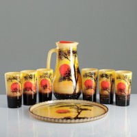 Набор для сока с подносом "Закат" художественная роспись, 6 стаканов 1250/200 мл: 