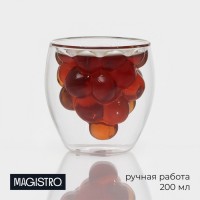 Стакан стеклянный с двойными стенками Magistro «Дуо. Виноград», 200 мл, 8,5?9 см: Цвет: Посуда из стекла с двойными стенками – это гарантия отличного впечатления гостей от вечеринки. Оригинальное изделие отлично подойдёт для подачи любых охлаждённых и горячих напитков.</p><b>Особенности:</b></p><ul class="round"><li>эксклюзивный дизайн;</li><li>прозрачный корпус;</li><li>стойкость к запахам.</li></ul><b>Вся посуда с двойными стенками делается вручную и имеет на дне технологическое отверстие, через которое и выдувается изделие. Далее отверстие заклеивается – это особенность, которая не является браком. Посуду нельзя использовать в ПММ и СВЧ-печи.</b></p>
: Magistro
: Китай
