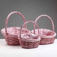 Набор плетеных корзин, 37х30х35,5 см, 31х24х31 см, 25,5х19х25 см, 3 шт, розовые, ива: 