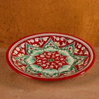 Тарелка Риштанская Керамика "Цветы", красная, плоская, 15 см, микс: 