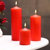 Набор свечей - цилиндров 3в1 (6х14 см, 6х19 см, 6х8,5 см), красный: 