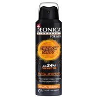 Дезодорант аэрозольный мужской 150 мл, DEONICA FOR MEN "ENERGY SHOT": Гармоничный аромат кедра, пачули и амбры дезодоранта DEONICA FOR MEN "ENERGУ SHOT" заряжает энергией свежести на весь день.

Преимущества:

- не оставляет следов на одежде.

- подходит для использования с 14 лет.

- 0% спирта и парабенов.

- одобрен дерматологами.