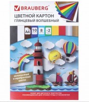 Картон цветной А4 МЕЛОВАННЫЙ (глянцевый), ВОЛШЕБНЫЙ, 10 листов 10 цветов, в папке, BRAUBERG: есть 40 шт