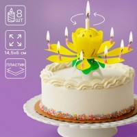 Свеча для торта музыкальная «Тюльпан», крутящаяся, жёлтая, 14.5×6 см: 