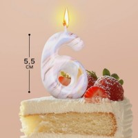 Свеча в торт «Белый мрамор», цифра 6, 5.5 см: есть 3 шт