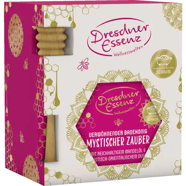 Dresdner Essenz Badehonig Mystischer Zauber: Цвет: Produktbeschreibung und details Schwelgen Sie mit dem Badehonig MYSTISCHER ZAUBER in purem Luxus Die reichhaltigcremige Textur macht das Baden zu einem ganz besonderen Erlebnis Eine hochwertige Rezeptur mit reichhaltigem Mandell pflegendem Honig und Weizenprotein verleiht ein gepflegtes Hautgefhl Der sinnliche orientalisch anmutende Duft wirkt beruhigend und harmonisierend auf Krper und Geist luxurises Schaumbad mit orientalischem Duft Rezeptur ohne Mikroplastik Kontaktdaten LiiL GmbH Arzneimittel Arzneibder Leipziger Strae   Dresden UrsprungslandHerkunftsort Deutschland Anwendung und Gebrauch Fr  Vollbad  Honiglffel in das einlaufende Wasser geben und bei  C fr  Minuten baden Honiglffel nach Benutzung gut absplen und trocknen lassen Gebrauch Aufbewahrung und Verwendung Aufbewahrungs und Verwendungsbedingungen Fr Kinder unzugnglich aufbewahren Inhaltsstoffe Aqua Sodium CocoSulfate Lauryl Glucoside Parfum Cocamide MIPA Cocamidopropyl Betaine Mel Glycerin Prunus Amygdalus Dulcis Oil Hydrolyzed Wheat Protein Allantoin CocoGlucoside Glycol Distearate Citric Acid Sodium Chloride Sodium Benzoate Sodium Levulinate Potassium Sorbate Denatonium Benzoate CI  CI  Coumarin Geraniol Linalool Citronellol Limonene Warnhinweise und wichtige Hinweise Warnhinweise Nicht zum Verzehr geeignet Nur zur uerlichen Anwendung Vor direkter Sonneneinstrahlung schtzen
https://www.rossmann.de/de/pflege-und-duft-dresdner-essenz-badehonig-mystischer-zauber/p/4017512138233