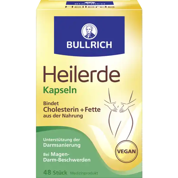 Bullrich Heilerde Kapseln: Цвет: https://www.rossmann.de/de/gesundheit-bullrich-heilerde-kapseln/p/4008455033914
Produktbeschreibung und details Bullrich Heilerde ist ein reines mineralisches Naturprodukt Sie kann zur inneren Anwendung fr die Linderung einer Vielzahl von ernhrungsbedingten MagenDarmBeschwerden eingesetzt werden Bullrich Heilerde Kapseln ermglichen eine praktische Einnahme und sind ideal als tgliche Begleiter fr unterwegs im Bro oder auf Reisen Das Kapselmaterial ist pflanzlichen Ursprungs und frei von Laktose Gluten sowie tierischen Zustze bindet Cholesterin  Fette aus der Nahrung Untersttzung der Darmsanierung bei MagenDarmBeschwerden vegan Anwendungsgebiete Linderung von MagenDarmBeschwerden wie Magendruck Vllegefhl Blhungen und Durchfall zur untersttzenden Behandlung der funktionellen MagenDarmErkrankungen Reizdarm und Reizmagen Reduzierung der Cholesterinaufnahme Bindung von Fetten Suren und Schadstoffen aus der Nahrung Untersttzung der Darmsanierung Untersttzung beim Heilfasten Entgiften und Entschlacken Kontaktdaten delta pronatura Dr Krauss ampamp Dr Beckmann KG KurtSchumacherRing   Egelsbach wwwbullrichde UrsprungslandHerkunftsort Deutschland Zutaten  Kapsel enhlt Wirksamer Bestandteil Heilerde  mg Sonstige Bestandteile Magnesiumstearat pflanzliche Zellulose Kapselmaterial Anwendung und Gebrauch Erwachsene nehmen dreimal tglich  Kapseln mit ausreichend Wasser ein bei strkeren Beschwerden die gleiche Menge ein viertes oder fnftes Mal aber nicht mehr als  Kapseln Die Kapseln werden am besten stehend mit ausreichend Wasser eingenommen Die Einnahme sollte jeweils eine halbe Stunde vor oder nach dem Essen erfolgen Dauer der Anwendung Fr die Dauer der Beschwerden bzw je nach Therapieziel aber nicht lnger als  Tage Nach einer Pause von ca  Wochen kann bei Erfordernis eine neue Behandlung durchgefhrt werden Gebrauch Aufbewahrung und Verwendung Aufbewahrungs und Verwendungsbedingungen Bitte lagern Sie die angebrochene Packung trocken und frei von Fremdgerchen Fr Kinder unzugnglich aufbewahren Warnhinweise und wichtige Hinweise Warnhinweise Die empfohlene maximale Tagesdosierung sollte nicht berschritten werden Konformittserklrung Konformittserklrung Laden Sie das Dokument zum Produkt als PDF herunter