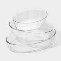 Набор овальных форм для выпекания, 3 предмета: 1.5 л, 2 л, 3 л, жаропрочное стекло: 