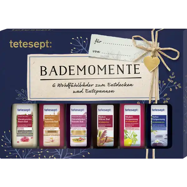 tetesept Geschenkset Bademomente: Цвет: Produktbeschreibung und details  Wohlfhlbder zum Entdecken und Entspannen  Marokkanisches Rosen Bad  Indisches Ayurveda Bad  Orientalisches Hamam Bad  Rcken Wrme Bad  MuskelEntspannung  TiefenEntspannung Badezusatz hochkonzentriert Hautvertrglichkeit dermatologisch besttigt frei von SilikonenMinerallen und Mikroplastik recyclebare Glasflasche tetesept achtet auf das Wohl der Tiere Kontaktdaten tetesept pharma GmbH  Frankfurt wwwteteseptde UrsprungslandHerkunftsort Deutschland Anwendung und Gebrauch Den Badezusatz zur Hlfte  ml dem einlaufenden C warmen Badewasser zugeben und das Bad  Minuten genieen Kann bei Bedarf tglich angewendet werden Rcken Wrme Bad Erwachsenenbad Nur auf intakter Haut anwenden Bei Personen die auf Nicotinate empfindlich reagieren kann es zu Hautrtungen kommen Nicht whrend Schwangerschaft und Stillzeit anwenden TiefenEntspannung Nicht whrend Schwangerschaft und Stillzeit anwenden MuskelEntspannung Erwachsenenbad Nur auf intakter Haut anwenden Nicht whrend Schwangerschaft und Stillzeit anwenden Gebrauch Aufbewahrung und Verwendung Aufbewahrungs und Verwendungsbedingungen Fr Kinder unzugnglich aufbewahren Inhaltsstoffe Marokkanisches Rosen Bad GLYCINE SOJA OIL C PARETH ROSA CANINA FRUIT OIL PARFUM ARGANIA SPINOSA KERNEL OIL ROSA DAMASCENA FLOWER EXTRACT TOCOPHERYL ACETATE CAPRYLICCAPRIC TRIGLYCERIDE BENZYL ALCOHOL CITRONELLOL FARNESOL GERANIOL HEXYL CINNAMAL HYDROXYCITRONELLAL LIMONENE LINALOOL Indisches Ayurveda Bad LAURETH MIPALAURETH SULFATE GLYCINE SOJAOIL COCAMIDE DEA ISOPROPYL MYRISTATE PEG PRUNUS AMYGDALUS DULCIS OIL PARFUM HELIANTHUS ANNUUS SEED OIL JASMINUM OFFICINALE FLOWER EXTRACT NELUMBONUCIFERA FLOWER EXTRACT CITRUS AURANTIUM DULCIS PEEL OIL EXPRESSED JUNIPERUSMEXICANA WOOD OIL LECITHIN TOCOPHEROL TOCOPHERYL ACETATE CAPRYLICCAPRICTRIGLYCERIDE AQUA SOY ACID LACTIC ACID SODIUM CHLORIDE SODIUM SULFATECOUMARIN GERANIOL LIMONENE LINALOOL CI  CI  Orientalisches Hamam Bad LAURETH MIPALAURETHSULFATE GLYCINE SOJA OIL COCAMIDE DEA PARFUM ISOPROPYL MYRISTATE PEG OLEA EUROPAEA FRUIT OIL ARGANIA SPINOSA KERNEL OIL LECITHIN EUCALYPTUS GLOBULUS LEAF OIL ZINGIBER OFFICINALE ROOT OIL LAURUS NOBILIS LEAF OIL LAVANDULA ANGUSTIFOLIA HERB OIL TURPENTINE FICUS CARICA FRUIT EXTRACT POGOSTEMON CABLIN LEAF OIL CITRUS AURANTIUM DULCIS PEEL OIL EXPRESSED TOCOPHEROL TOCOPHERYL ACETATE HELIANTHUS ANUUS SEED OIL SOY ACID AQUA LACTIC ACID SODIUM CHLORIDE SODIUM SULFATE BENZYL ALCOHOL BENZYL BENZOATE GERANIOL LIMONENE LINALOOL CI  CI  Rcken Wrme Bad AQUA SODIUM LAURETH SULFATE GLYCERIN PEG HYDROGENATEDCASTOR OIL SODIUM HUMATE PARFUM COCAMIDOPROPYL BETAINE DECYL GLUCOSIDE GLYCINE SOJA OIL LECITHIN HELIANTHUS ANNUUS SEED OIL TOCOPHEROL METHYL NICOTINATE COCOGLUCOSIDE HYDROGENATED VEGETABLE GLYCERIDES CITRATE GLYCERYL OLEATE SOY ACID CITRIC ACID BENZYL ALCOHOL COUMARIN HEXYL CINNAMAL LIMONENE LINALOOL CI  CI  CI  CI  MuskelEntspannung AQUA POLYSORBATE  PARFUM PEG CAPRYLICCAPRIC GLYCERIDESLIMONENE EUCALYPTUS GLOBULUS LEAF OIL GLYCOL SALICYLATE CAMPHOR CITRUS AURANTIUM DULCIS PEEL OIL MENTHA ARVENSIS LEAF OIL PRUNUS AMYGDALUS DULCIS OIL CITRUS LIMON PEEL OIL EUGENIA CARYOPHYLLUS LEAF OIL ROSMARINUS OFFICINALIS LEAF OIL EUGENIA CARYOPHYLLUS FLOWER OIL CITRUS SINENSIS PEEL OIL EXPRESSED LECITHIN HELIANTHUS ANNUUS SEED OIL TOCOPHEROL PROPYLENE GLYCOL SOY ACID PEG PROPYLENE GLYCOL OLEATE BENZYL ALCOHOL CITRAL COUMARIN EUGENOL LINALOOL CI  TiefenEntspannung AQUA POLYSORBATE  LIMONENE CITRUS AURANTIUM DULCIS PEEL OILPEG CAPRYLICCAPRIC GLYCERIDES PARFUM SODIUM MYRETH SULFATE PROPYLENE GLYCOL BENZYL ALCOHOL PRUNUS AMYGDALUS DULCIS OIL JASMINUM OFFICINALE FLOWER EXTRACT CITRUS AURANTIUM BERGAMIA OIL CITRUS LIMON PEEL OIL CYMBOPOGON WINTERIANUS HERB OIL EUCALYPTUS CITRIODORA OIL LEONTOPODIUM ALPINUM FLOWERLEAF EXTRACT LECITHIN HELIANTHUS ANNUUS SEED OIL TOCOPHEROL PEG PROPYLENE GLYCOL OLEATE SOY ACID SODIUM DEHYDROACETATE CITRAL EUGENOL LINALOOL CI  Warnhinweise und wichtige Hinweise Warnhinweise tetesept Badezusatz dem einlaufenden Badewasser hinzugeben um Wannenverfrbung zu vermeiden Nach dem Baden die Badewanne mit einem heien Wasserstrahl aussplen und Produktrckstnde entfernen Direkten Kontakt mit empfindlichen Oberflchen und Gegenstnden vermeiden
https://www.rossmann.de/de/pflege-und-duft-tetesept-geschenkset-bademomente/p/4008491261647