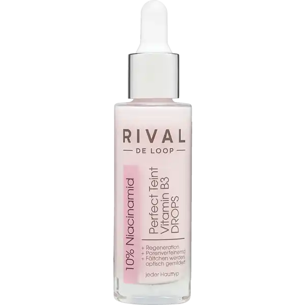 RIVAL DE LOOP Perfect Teint Vitamin B3 DROPS: Цвет: https://www.rossmann.de/de/make-up-rival-de-loop-perfect-teint-vitamin-b3-drops/p/4305615897646
Produktbeschreibung und details Ergebnis Fr einen strahlenden perfektionierten Teint fr jeden Hauttypen  Regeneration  Porenverfeinernd  Fltchen werden optisch gemildert  Niacinamid vegan Kontaktdaten Dirk Rossmann GmbH Isernhgener Str   Burgwedel wwwrossmannde Anwendung und Gebrauch mal tglich nach der Reinigung grozgig und gleichmig auf Gesicht Hals und Dekollet auftragen und sanft einmassieren Augen und Mundpartie aussparen Ideal geeignet als Ergnzung fr jede Hautpflegeroutine und als Makeup Unterlage Inhaltsstoffe Aqua Niacinamide Glycerin Dicaprylyl Carbonate Dimethylimidazolidinone Rice Starch Tocopheryl Acetate Vitis Vinifera Seed Oil Helianthus Annuus Seed Oil Tocopherol Cetearyl Alcohol Hydrogenated Vegetable Glycerides Potassium Cetyl Phosphate Xanthan Gum Mica Hydrogenated Palm Glycerides Parfum Ethylhexylglycerin Sclerotium Gum Sodium Benzotriazolyl Butylphenol Sulfonate Citric Acid Silica Sodium Chloride Sodium Sulfate Phenoxyethanol CI  Warnhinweise und wichtige Hinweise Warnhinweise Anwendung bei Auftreten von Hautirritationen einstellen