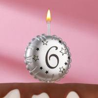 Свеча в торт на шпажке "Воздушный шарик", цифра 6, 3,5 см, серебро: 