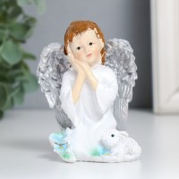 Сувенир полистоун "Девочка ангел с кроликом и цветами" 6х6,5х8,5 см: 