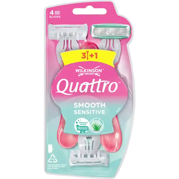 Wilkinson Sword Quattro Sparkle fr Damen Einwegrasierer: Цвет: Produktbeschreibung und details Unser bester Einwegrasierer mit  Klingen Auf der Suche nach einem leistungsstarken Einwegrasierer Du wirst den Quattro for Women Sparkle lieben Die  ultrafeinen Klingen und der Gleitstreifen mit Aloe und einem DuoVitamin Complex sorgen fr eine lang anhaltende samtweiche glatte Haut und eine grndliche Rasur Klingen Premium Einwegrasierer fr langanhaltend sanftweiche glatte Haut Papaya ampamp Pearl Complex Kontaktdaten Wilkinson Sword GmbH Schtzenstrae    Solingen wwwwilkinsonswordcomdede UrsprungslandHerkunftsort Country of origin EU Inhaltsstoffe PEGM PEG Conchiolin Powder Panthenol Carica Papaya Leaf Extract Tocopheryl Acetate Aloe Barbadensis Leaf Juice Maltodextrin
https://www.rossmann.de/de/pflege-und-duft-wilkinson-sword-quattro-sparkle-fuer-damen-einwegrasierer/p/4027800408405