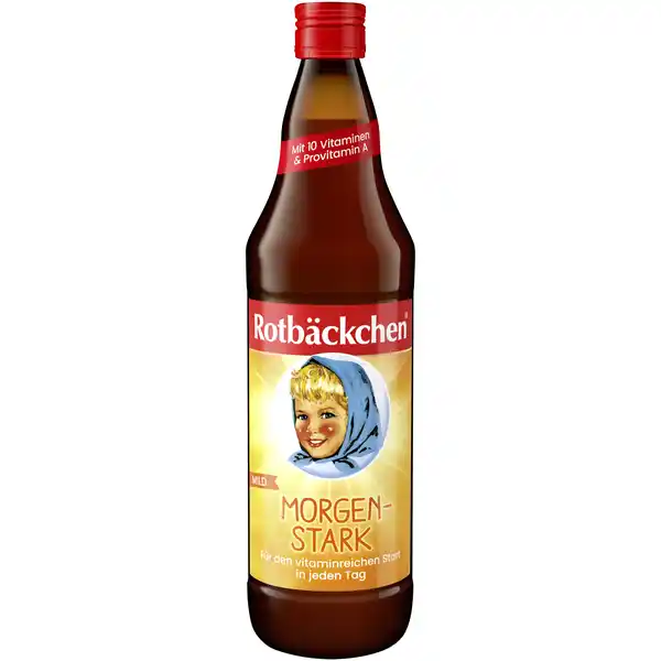 Rotbckchen Morgenstark: Цвет: https://www.rossmann.de/de/gesundheit-rotbaeckchen-morgenstark/p/4004191008803
Produktbeschreibung und details Rotbckchen Morgenstark sorgt mit zehn wertvollen Vitaminen und Provitamin A fr einen gelungenen Start in den Tag Vitamin B untersttzt den Energiestoffwechsel unseres Krpers und trgt auerdem zur Verringerung von Mdigkeit und Ermdung bei Lebensmittelunternehmer Name Haus Rabenhorst Adresse D UnkelRhein Rechtlich vorgeschriebene Produktbezeichnung MultiVitaminMehrfruchtsaft Zutaten Birnen Apfel Orangen und Passionsfruchtsaft Bananen Mango und Aprikosenmark Ananassaft Acerolamark Guavenmark Grapefruitsaft Provitamin A Vitamine B B B B C E Niacin Pantothenat Folsure Biotin Nhrwerte Durchschnittliche Nhrwertangaben pro  ml Energie  kj   kcal Fett amplt  g davon  gesttigte Fettsuren amplt  g Kohlenhydrate  g davon  Zucker  g Ballaststoffe amplt  g Eiwei amplt  g Salz  g NRV Vitamin A  g   Vitamin E  mg   Vitamin C  mg   Vitamin B Thiamin  mg   Vitamin B Riboflavin  mg   Niacin  mg   Vitamin B  mg   Folsure  g   Vitamin B  g   Biotin  g   Pantothensure  mg   Anwendung und Gebrauch Bitte vor dem ffnen die Flasche schtteln Eine Tagesportion   ml deckt die Referenzmenge an Vitamin A zu  und die der brigen Vitamine zu jeweils  Gebrauch Aufbewahrung und Verwendung Aufbewahrungs und Verwendungsbedingungen Die angebrochene Flasche stets verschlieen und im Khlschrank aufbewahren innerhalb von  Tagen aufbrauchen Warnhinweise und wichtige Hinweise Warnhinweise Wir empfehlen eine ausgewogene und abwechslungsreiche Ernhrung und eine gesunde Lebensweise