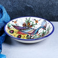 Тарелка Риштанская Керамика "Жар птица", микс, глубокая, 20 см: 