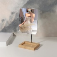 Зеркало с подставкой для хранения «BAMBOO», на гибкой ножке, зеркальная поверхность 16,5 ? 19,5 см, цвет коричневый/серебристый: 