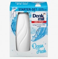 Освежитель воздуха мини-спрей Ocean Fresh стартовый набор, 25 мл: Держатель подходит для большинства имеющихся в продаже картриджей.
Стартовый набор: 1 держатель + 1 сменный блок.
До 260 распылений
Ароматная свежесть в ванной и туалете
Практичный мини-спрей Ocean Fresh от Denkmit благодаря своей ароматической композиции океанской свежести создает приятную атмосферу в ванной и туалете. Одного картриджа хватает примерно на 260 применений.