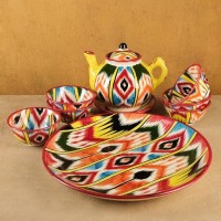 Набор чайный Риштанская керамика "Атлас №3", 9 предметов (чайник 0,8л, пиалы 0,2л): 