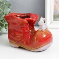 Сувенир керамика "Ботинок с зайчиком" красный 7х13,5х9,5 см: 