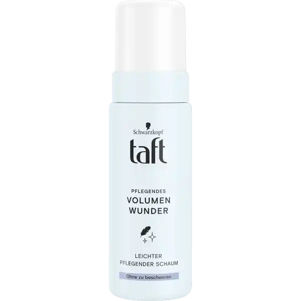 Schwarzkopf Taft Pflegendes Volumen Wunder: Цвет: Produktbeschreibung und details taft Pflegendes Volumen Wunder  Luftiges Volumen und Pflege fr feines plattes Haar Der leichte pflegende Schaum verleiht dem Haar luftiges Volumen und Pflege ohne es zu beschweren Auerdem hilft es gegen ein trockenes Haargefhl Der Schaum ist fr feines und plattes Haar geeignet taft Wunder denn das Leben ist zu kurz fr Bad Hair Days Be smarter Recycle fr luftiges Volumen ampamp Pflege fr das Haar fr feines plattes Haar  recycelter Flaschenkrper  Inhaltsstoffe natrlichen Ursprungs Ohne Etikett Die Verpackung kann einige Unregelmigkeiten aufweisen da sie recyceltes Plastik enthlt  Davon  Wasser Kontaktdaten Schwarzkopf ampamp Henkel a division of Henkel AG ampamp Co KGaA D Dsseldorf wwwtaftde Anwendung und Gebrauch  bis  Pumpste im feuchten Haar verteilen vom Ansatz bis in die Spitzen Das Haar an der Luft trocknen oder wie gewohnt fhnen fr einen verstrkten VolumenEffekt Inhaltsstoffe Aqua Water Eau Alcohol denat Sucrose Cocamidopropyl Betaine Sodium Benzoate Parfum Fragrance Panthenol Lactic Acid Sodium Chloride Soy Amino Acids Wheat Amino Acids Serine Threonine Arginine HCl Benzyl Alcohol Potassium Sorbate
https://www.rossmann.de/de/pflege-und-duft-schwarzkopf-taft-pflegendes-volumen-wunder/p/4015100734911