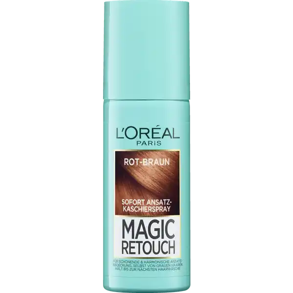 LOral Paris Magic Retouch AnsatzKaschierspray RotBraun: Цвет: Produktbeschreibung und details LOreal Paris Magic Retouch AnsatzKaschierspray RotBraun eignet sich fr rotbraunes Haar und kaschiert selbst graue Haaranstze in nur  Sekunden Der Mix aus facettenreichen Pigmenten passt sich harmonisch den Lngen der Haare an  fr stufenlose bergnge Mit diesem handlichen Helfer sind spontane wichtige Verabredungen kein Problem Einfach Dose kurz schtteln sprhen und der Haaransatz ist kaschiertDie Farbe hlt zuverlssig bis zur nchsten Haarwsche  und auch Schwei feuchtes Wetter oder Styling knnen ihr nichts anhaben Das Ansatzspray knnen Sie auf allen Haarfarben und Colorationsmarken anwenden sogar auf SalonfarbenAuerdem lt sich mit dem LOreal Paris Magic Retouch AnsatzKaschierspray RotBraun die berbrckung bis zur nchsten Coloration optimal gestalten Dank der schonenden Formulierung ohne Ammoniak kann es tglich verwendet werden ohne das Haar zu schdigenUm Ihrer Frisur ein passendes Finish zu geben eignet sich das LOreal Paris Elnett de Luxe Haarspray Color Schutz Es erhlt die Farbfrische und schenkt Halt ohne zu verkleben Kontaktdaten LOral Paris TSA   ST OUEN CEDEX FR wwwlorealparisde Anwendung und Gebrauch Das LOreal Paris Magic Retouch AnsatzKaschierspray ist ganz einfach anzuwendenUm die richtigen Stellen zu kaschieren die Haare zuerst wie gewnscht stylen Dann die Magic RetouchDose kurz schtteln und mit ca  cm Abstand in einer gleichmigen Bewegung  Mal ber den Ansatz sprhen Die Dose dabei von oben seitlich ber den Ansatz halten Das Gesicht dabei gegebenenfalls mit der freien Hand schtzen Die Farbe ist mit Wasser und Seife problemlos von der Haut abwaschbarZum Schluss die Farbe fr eine Minute trocknen lassen Gebrauch Aufbewahrung und Verwendung Aufbewahrungs und Verwendungsbedingungen Entzndbares Aerosol Behlter steht unter Druck Kann bei Erwrmung bersten Von Hitze heien Oberflchen Funken offenen Flammen und anderen Zndquellen fernhalten Nicht rauchen Nicht gegen offene Flamme oder andere Zndquelle sprhen Nicht durchstechen oder verbrennen auch nicht nach Gebrauch Vor Sonnenbestrahlung schtzen Nicht Temperaturen ber C aussetzen Darf nicht in die Hnde von Kindern gelangen Nicht in die Augen oder auf irritierte Haut sprhen Nicht absichtlich einatmen Benutzung ausschlielich gem Verwendungszweck Nicht in einem schlecht belfteten Raum benutzen Nur entleerte Dosen in die Wertstoffsammlung geben Inhaltsstoffe   INGREDIENTS ISOBUTANE  ETHYL TRISILOXANE  CI  CI  CI   IRON OXIDES  TRIMETHYLSILOXYSILICATE  TRIETHOXYCAPRYLYLSILANE  CALCIUM CARBONATE  METHYL TRIMETHICONE FIL C Warnhinweise und wichtige Hinweise Warnhinweise GEFAHR EXTREM ENTZNDBARES AEROSOL Behlter steht unter Druck Kann bei Erwrmung bersten Von Hitze heien Oberflchen Funken offenen Flammen und anderen Zndquellen fernhalten Nicht rauchen Nicht gegen offene Flamme oder andere Zndquelle sprhen Nicht durchstechen oder verbrennen auch nicht nach Gebrauch Vor Sonnenbestrahlung schtzen Nicht Temperaturen ber  C aussetzen Darf nicht in die Hnde von Kindern gelangen Nicht in die Augen oder auf irritierte Haut sprhen Nicht absichtlich einatmen Benutzung ausschlielich gem Verwendungszweck Nicht in einem schlecht belfteten Raum benutzen Nur entleerte Dose in die Wertstoffsammlung geben Nicht in Richtung Gesicht und Augen sprhen Bei Kontakt mit den Augen gut aussplen Nicht einatmen  Mund whrend der Anwendung schlieen
https://www.rossmann.de/de/pflege-und-duft-loreal-paris-magic-retouch-ansatz-kaschierspray-rot-braun/p/3600523337477