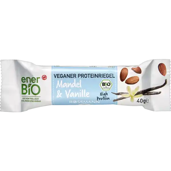 enerBiO Veganer Proteinriegel Vanille & Mandel: Цвет: Produktbeschreibung und details Knackige Mandeln kstlicher Vanillegeschmack sowie Datteln und Reissirup als Verfeinerung Unser enerBiO Veganer Proteinriegel Mandel ampamp Vanille ist der ideale Snack fr alle die eine pflanzliche Alternative fr zwischendurch suchen Der hohe Proteingehalt und echte BioRohstoffe machen den Riegel zu einem erstklassigen Genuss fr BioKenner  snacken Sie los Alle Produkte unserer ROSSMANNMarke enerBiO stammen aus kontrolliert biologischem Anbau Durch eine schonende sorgfltige Verarbeitung erhalten wir hierbei sowohl die Hochwertigkeit als auch den natrlichen Geschmack Zudem lassen wir unsere Produkte regelmig durch unabhngige Institute berprfen  so gewhrleisten wir eine gleichbleibende Qualitt vegan von Natur aus vegan Lebensmittelunternehmer Name Dirk Rossmann GmbH Adresse Isernhgener Str   Burgwedel wwwrossmannde   Bio Zertifikat DEKO UrsprungslandHerkunftsort EUNichtEULandwirtschaft Testurteile Qualittssiegel ampamp Verbandszeichen Rechtlich vorgeschriebene Produktbezeichnung BioProteinriegel mit Vanille Mandeln Zutaten Datteln Reissirup Proteinmischung Erbsenprotein Reisprotein Hanfprotein  gehackte gerstete MANDELN  gerstete Kakobohnenstcke natrliches Vanillearoma Kakaobutter  Vanilleextrakt aus kontrolliert biologischem Anbau Kann Spuren von SOJA GLUTEN MILCH EI ERDNSSEN und anderen SCHALENFRCHTEN enthalten Nhrwerte Durchschnittliche Nhrwertangaben pro  g pro  Portion Energie  kj   kcal  kj   kcal Fett  g  g davon  gesttigte Fettsuren  g  g Kohlenhydrate  g  g davon  Zucker  g  g Eiwei  g  g Salz  g  g Gebrauch Aufbewahrung und Verwendung Aufbewahrungs und Verwendungsbedingungen Trocken lagern und vor Wrme schtzen
https://www.rossmann.de/de/lebensmittel-enerbio-veganer-proteinriegel-vanille-und-mandel/p/4305615822624