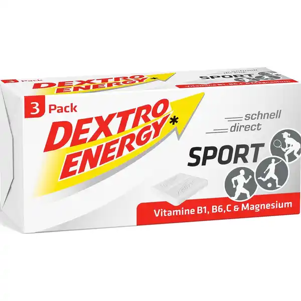 Dextro Energy Dextrosetfelchen Sport: Цвет: https://www.rossmann.de/de/gesundheit-dextro-energy-dextrosetaefelchen-sport/p/0000042369356
Produktbeschreibung und details DEXTRO ENERGY Sport  Pack g Vitamine B B C ampamp Magnesium enthlt Kohlenhydrate Lebensmittelunternehmer Name Dextro Energy GmbH ampamp Co KG Adresse Postfach   D Krefeld Rechtlich vorgeschriebene Produktbezeichnung Energieliefernde Dextrosetfelchen mit Vitaminen und Magnesium Zutaten Dextrose  Maltodextrin Magnesiumcarbonat Suerungsmittel Citronensure Trennmittel Magnesiumsalze der Speisefettsuren Aroma Vitamin C Vitamin B Vitamin B Nhrwerte Durchschnittliche Nhrwertangaben pro  g Energie  kj   kcal Fett amplt  g davon  gesttigte Fettsuren  g Kohlenhydrate  g davon  Zucker  g Eiwei  g Salz amplt  g NRV Magnesium  mg   Vitamin C  mg   Vitamin B Thiamin  mg   Vitamin B  mg