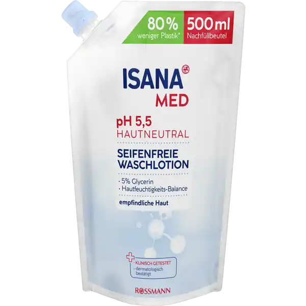 ISANA MED Waschlotion Nachfllbeutel: Цвет: https://www.rossmann.de/de/pflege-und-duft-isana-med-waschlotion-nachfuellbeutel/p/4305615629100
Produktbeschreibung und details   Glycerin HautfeuchtigkeitsBalance empfindiche Haut Die pHhautneutrale Formel hilft den Sureschutzmantel der Haut zu stabilisieren und die natrliche Schutzfunktion aufrecht zu erhalten Wirkung Die ISANA Med Waschlotion ist eine Rezeptur mit einer seifenfreien Reinigungsformel und milden Pflegestoffen Die Haut wird besonders schonend gereinigt fr Gesicht ampamp Krper schtzt vor Austrocknung Hautvertrglichkeit dermatologisch besttigt Diese Rezeptur ist zu   ohne Mikroplastik Kontaktdaten Dirk Rossmann GmbH Isernhgener Strae   Burgwedel wwwrossmannde UrsprungslandHerkunftsort Deutschland Testurteile Qualittssiegel ampamp Verbandszeichen Inhaltsstoffe Aqua Sodium Laureth Sulfate Glycerin Sodium Chloride Cocamidopropyl Betaine CocoGlucoside Hydroxypropyl Guar Hydroxypropyltrimonium Chloride Panthenol Parfum Citric Acid Sodium Benzoate