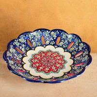 Фруктовница Риштанская Керамика "Цветы", 33 см, синяя: 