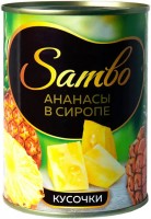 «Sambo», ананасы в сиропе, консервированные, кусочки, 565г: 