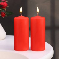 Набор свечей - цилиндров, 5х11,5 см, набор 2 шт, красная: 