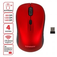 Мышь беспроводная SONNEN V-111, USB, 800/1200/1600 dpi, 4 кнопки, оптическая, красная, 513520: Цвет: Беспроводная мышь SONNEN V-111 обладает возможностью смены разрешения оптического сенсора, что позволяет заниматься как интернет-серфингом, так и обработкой фотографий, где от мыши требуется более точная работа.
: SONNEN
: Китай
1