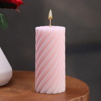 Свеча-цилиндр "Спираль", 5х10 см, светло-розовая, 6 ч: 