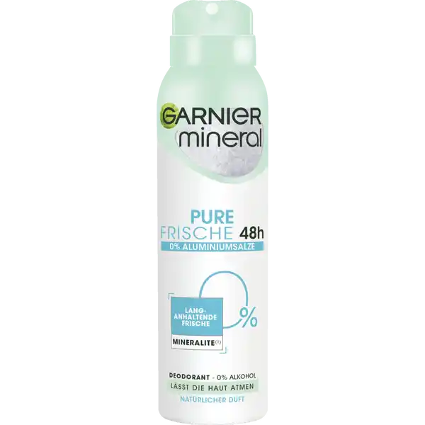 Garnier Mineral Pure Frische Natrliches Frischegefhl Deospray: Цвет: Produktbeschreibung und details Garnier Mineral Pure Frische Natrliches Frischegefhl Spray bietet bis zu  Stunden NonStopDeoSchutz vor Achselnsse und Krpergerchen Mit natrlichem ZinkKomplex angereichert der schlechte Gerche neutralisiert und Feuchtigkeit absorbiert schtzt das Deo effektiv ohne den natrlichen Schweibildungsprozess zu unterdrcken Das Ergebnis Ein langanhaltendes Frischegefhl und eine Haut die atmet Dank des praktischen Sprhkopfes lsst sich das Deodorant einfach schnell und hygienisch anwenden Kontaktdaten LORAL Deutschland GmbH  Geschftsbereich LOral Paris Johannstrae   Dsseldorf wwwgarnierde   zu Festnetzgebhren nach Tarif Ihres Telefonanbieters UrsprungslandHerkunftsort Frankreich Anwendung und Gebrauch Das Garnier Mineral Pure Frische DeoSpray vor Gebrauch gut schtteln Anschlieend mit einem Abstand von mind  cm auf die sauberen trockenen Achseln aufsprhen und vor dem Ankleiden kurz trocknen lassen Falls der Sprhkopf verklebt diesen kopfber unter warmen Wasser absplen Inhaltsstoffe ISOBUTANE  ISOPROPYL PALMITATE  ISODODECANE  DIMETHICONE  COCOS NUCIFERA OIL  COCONUT OIL  MAGNESIUM OXIDE  DISTEARDIMONIUM HECTORITE  PERLITE  PROPYLENE CARBONATE  DIMETHICONOL  ALPHAISOMETHYL IONONE  BENZYL ALCOHOL  BENZYL SALICYLATE  CINNAMYL ALCOHOL  CITRONELLOL  COUMARIN  GERANIOL  HEXYL CINNAMAL  LIMONENE  LINALOOL  PARFUM  FRAGRANCE FIL C Warnhinweise und wichtige Hinweise Warnhinweise GEFAHR Extrem entzndbares Aerosol Behlter steht unter Druck Kann bei Erwrmung bersten Von Hitze heien Oberflchen Funken offenen Flammen sowie anderen Zndquellen fernhalten Nicht rauchen Nicht gegen offene Flammen oder andere Zndquellen sprhen Nicht durchstechen oder verbrennen auch nicht nach Gebrauch Vor Sonnenbestrahlung schtzen Nicht Temperaturen ber C aussetzen Darf nicht in die Hnde von Kindern gelangen Nicht in die Augen oder auf irritierte Haut sprhen Nicht absichtlich einatmen Benutzung ausschlielich gem Verwendungszweck Nicht in einem schlecht belfteten Raum benutzen Nur entleerte Dosen in die Wertstoffsammlung geben
https://www.rossmann.de/de/pflege-und-duft-garnier-mineral-pure-frische-natuerliches-frischegefuehl-deospray/p/3600542227285