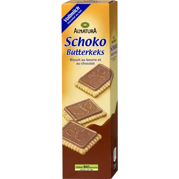 Alnatura Bio Schoko Butterkeks Vollmilch: Цвет: Produktbeschreibung und details Fr die Kaffeetafel den Ausflug oder einfach zwischendurch Fr diese Gebckspezialitt in BioQualitt werden knusprige Butterkekse mit einer Auflage aus zarter Vollmilchschokolade verfeinert Bourbonvanille und Butter unterstreichen den besonderen Geschmack Lebensmittelunternehmer Name Alnatura GmbH Adresse MahatmaGandhiStrae   Darmstadt wwwalnaturade Bio Zertifikat CHBIO UrsprungslandHerkunftsort EUNichtEULandwirtschaft Testurteile Qualittssiegel ampamp Verbandszeichen Rechtlich vorgeschriebene Produktbezeichnung Bio Butterkeks mit Vollmilchschokolade Zutaten Vollmilchschokolade  Rohrzucker Kakaobutter VOLLMILCHPULVER  Kakaomasse MAGERMILCHPULVER  Bourbonvanilleschote WEIZENMEHL  Rohrzucker BUTTER   WEIZENSTRKE  MAGERMILCHPULVER  WEIZENGRIE  Speisesalz Backtriebmittel Ammoniumhydrogencarbonat Hirschhornsalz und Natriumhydrogencarbonat Natron Vanilleextrakt aus biologischer Landwirtschaft Kann Spuren von EI  MANDEL  HASELNUSS und SESAM enthalten Nhrwerte Durchschnittliche Nhrwertangaben pro  g Energie  kj   kcal Fett  g davon  gesttigte Fettsuren  g Kohlenhydrate  g davon  Zucker  g Ballaststoffe  g Eiwei  g Salz  g Gebrauch Aufbewahrung und Verwendung Aufbewahrungs und Verwendungsbedingungen Bitte trocken lagern und vor Wrme schtzen Warnhinweise und wichtige Hinweise Warnhinweise Unter Schutzatmosphre verpackt
https://www.rossmann.de/de/lebensmittel-alnatura-bio-schoko-butterkeks-vollmilch/p/4104420053960