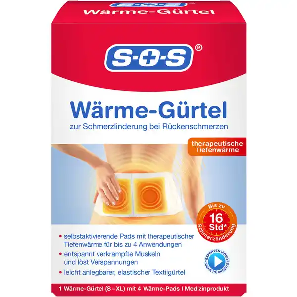 SOS WrmeGrtel: Цвет: Produktbeschreibung und details zur Schmerzlinderung bei Rckenschmerzen selbstaktivierende Pads mit therapeutischer Tiefenwrme fr bis zu  Anwendungen entspannt verkrampfte Muskeln und lst Verspannungen leicht anlegbar elastischer Textilgrtel SXL Kontaktdaten DISTRICON GmbH Am Joseph  D Wehrheim wwwsosde UrsprungslandHerkunftsort Deutschland Anwendung und Gebrauch Das Sachet mit der Hand ffnen nicht einschneiden und das WrmePad entnehmen Jeweils ein WrmePad in eine der beiden Taschen des WrmeGrtels legen nicht mehr als ein WrmePad pro Tasche so dass die bedruckte Seite zum Krper zeigt Auf die schmerzende Stelle im Bereich der Lendenwirbel oder Hfte positionieren den WrmeGrtel passgenau um den Krper legen und mit dem Klettverschluss fixieren Nach dem Gebrauch den WrmeGrtel wieder lsen und die WrmePads herusnehmen Der WrmeGrtel steht fr den nchsten Gebrauch zur Verfgung Die WrmePads wrmen sich langsam auf und erreichen innerhalb von ungefhr  Minuten ihre Hchsttemperatur Die WrmePads werden von der Luft aktiviert  das Sachet sollte daher erst geffnet werden wenn das WrmePad benutzt werden soll Gebrauch Aufbewahrung und Verwendung Aufbewahrungs und Verwendungsbedingungen Auerhalb der Reichweite von Kindern und Haustieren aufbewahren An einem khlen  trockenen Ort und vor direktem Sonnenlicht geschtzt lagern Bis zu dem auf dem Sachet angegebenen Verfalldatum aufbrauchen Inhaltsstoffe Eisen Aktivkohle Wasser Warnhinweise und wichtige Hinweise Warnhinweise Bei falscher Anwendung knnen die WrmePads auch bei niedriger Temperatur zu Brandwunden fhren Um das Risiko der Bildung von Brandwunden zu vermindern ermglichen Sie eine Luftzirkulation ber dem WrmeGrtel und wenden Sie keinen Druck an falls der WrmeGrtel unangenehm hei wird ist die Anwendung des WrmeGrtels sofort zu beenden nicht whrend des Schlafs verwenden Befolgen Sie die vollstndigen Anweisungen und Gegenanzeigen in der beiliegenden Gebrauchsinformation und berwachen Sie die Anwendung regelmig Die Inhaltsstoffe knnen schdlich sein wenn sie verschluckt werden oder in direkten Kontakt mit der Haut oder den Augen gelangen Beim Verschlucken der Inhaltsstoffe den Mund mit Wasser aussplen Bei direktem Kontakt der Inhaltsstoffe mit der Haut oder den Augen sofort mit Wasser ab bzw aussplen In beiden Fllen sollte unverzglich rztlicher Rat eingeholt werden
https://www.rossmann.de/de/gesundheit-sos-waerme-guertel/p/4036581528042