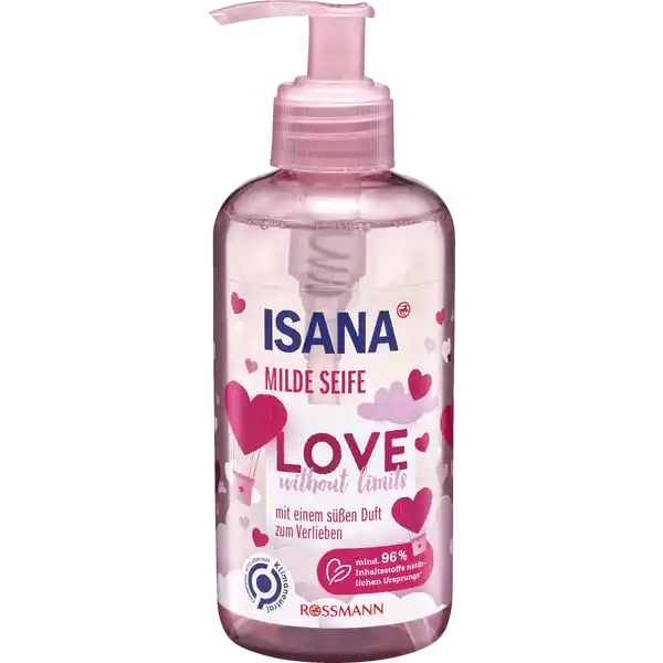 ISANA Milde Seife Love without limits: Цвет: Produktbeschreibung und details Grenzenlose LIEBE fr Dich ampamp Deine Haut Genau wie unsere Seele sehnt sich auch unsere Haut manchmal nach besonderen WohlfhlEinheiten und einer Extraportion Liebe Die ISANA MILDE SEIFE LOVE without limits reinigt besonders sanft und hlt Deine Hnde schn zart und geschmeidig  auch bei hufigem Hndewaschen Mit sem Duft senden wir ganz viel Liebe an Dich mit einem sen Duft zum Verlieben Hautvertrglichkeit dermatologisch besttigt und pHhautneutral mind  Inhaltsstoffe natrlichen Ursprungs Rezeptur ist zu  ohne Mikroplastik inklusive Wasser Weiterfhrende Informationen zum Thema Klimaneutralitt finden Sie unter rossmanndeklimaneutral und unter climatepartnercom Kontaktdaten Dirk Rossmann GmbH Isernhgener Strae   Burgwedel wwwrossmannde UrsprungslandHerkunftsort Hergestellt in der EU Testurteile Qualittssiegel ampamp Verbandszeichen Inhaltsstoffe Aqua Sodium Laureth Sulfate Sodium Chloride Cocamidopropyl Betaine CocoGlucoside Glyceryl Oleate Glycerin Niacinamide Panthenol Tocopherol Hydrogenated Palm Glycerides Citrate Tetrasodium Glutamate Diacetate Parfum Citric Acid Sodium Benzoate Potassium Sorbate
https://www.rossmann.de/de/pflege-und-duft-isana-milde-seife-love-without-limits/p/4305615869575