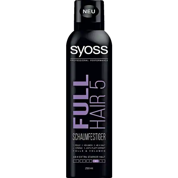 Syoss Professional Performance Full Hair 5 Schaumfestiger: Цвет: Produktbeschreibung und details h extra starker Halt Flle Volumen Strke AntiPlattEffekt beschwert das Haar nicht ohne zu verkleben ohne Rckstnde leicht auszubrsten Kontaktdaten Schwarzkopf ampamp Henkel GmbH D Dsseldorf Anwendung und Gebrauch DER SYOSSSTYLIST EMPFIEHLT Vor Gebrauch gut schtteln und aufrecht halten Eine Hand voll Schaum entnehmen und im feuchten Haar verteilen Fhnwrme verstrkt den Effekt Haare nach Wunsch stylen Nicht aussplen Fr ein optimales StylingErgebnis fixieren Sie Ihr Haar mit SYOSS FULL HAIR  Haarspray Inhaltsstoffe Aqua VPVA Copolymer Butane Propane Polyquaternium Polyquaternium Cetrimonium Chloride Sodium Benzoate Lactic Acid Isobutane Parfum PEG Hydrogenated Castor Oil Panthenol Niacinamide Citric Acid Linalool Limonene Benzyl Alcohol Citronellol Geraniol Pantolactone Warnhinweise und wichtige Hinweise Warnhinweise ACHTUNG Extrem entzndbares Aerosol Behlter steht unter Druck Kann bei Erwrmung bersten Von Hitze heien Oberflchen Funken offenen Flammen und anderen Zndquellen fernhalten Nicht rauchen Nicht gegen offene Flamme oder andere Zndquelle sprhen Nicht durchstechen oder verbrennen auch nicht nach Gebrauch Vor Sonnenbestrahlung schtzen Nicht Temperaturen ber  C aussetzen Darf nicht in die Hnde von Kindern gelangen Vor Gebrauch Etikett lesen In gut belfteten Bereichen verwenden Nicht in die Augen sprhen Nur vllig entleerte Dose in die Wertstoffsammlung geben
https://www.rossmann.de/de/pflege-und-duft-syoss-professional-performance-full-hair-5-schaumfestiger/p/4015100190601