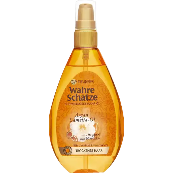 Garnier Wahre Schtze Wahre Schtze Schwereloses Haarl Argan amp Camelial: Цвет: Produktbeschreibung und details Intensive Pflege ganz ohne zu beschweren das Garnier Wahre Schtze Schwereloses Haarl Argan ampamp Camelial nhrt und verwhnt trockenes Haar vom Ansatz bis in die Spitzen Die einzigartige Formel ist an traditionelle SchnheitsRituale und Pflegerezepturen angelehnt So wird Arganl bereits seit Jahrhunderten von Frauen in Marokko zur Pflege von Haut und Haar verwendet und fr seine wohltuende Kraft geschtzt Die Kamelie stammt wiederum aus Japan  dank des kostbaren Extrakts dieser besonderen Blume gewinnt das Haar zustzlich an Glanz und Geschmeidigkeit Das Ergebnis Das Haar wirkt sofort wie verwandelt lsst sich leichter kmmen und strahlt voller natrlicher Schnheit Kontaktdaten LORAL Deutschland GmbH  Geschftsbereich LOral Paris Johannstrae   Dsseldorf wwwgarnierde UrsprungslandHerkunftsort Israel Anwendung und Gebrauch Das l gleichmig in den Haarlngen verteilen  je nach dem gewnschten Effekt vor der Haarwsche fr intensive Pflege vor dem Fhnen fr einfachere Kmmbarkeit als Finish fr zustzliche Pflege und Glanz Gebrauch Aufbewahrung und Verwendung Aufbewahrungs und Verwendungsbedingungen Nicht zum Verzehr geeignet Auerhalb der Reichweite von Kindern aufbewahren Bei Kontakt mit den Augen diese grndlich aussplen Inhaltsstoffe   INGREDIENTS ISODODECANE  DIMETHICONE  DIMETHICONOL  ARGANIA SPINOSA KERNEL OIL  CAMELLIA OLEIFERA SEED OIL  TOCOPHEROL  LINALOOL  GERANIOL  LIMONENE  CITRONELLOL  HEXYL CINNAMAL  BENZYL ALCOHOL  PARFUM  FRAGRANCE FIL C Warnhinweise und wichtige Hinweise Warnhinweise Nicht Schlucken und nicht in der Reichweite von Kindern lassen Bei Kontakt mit den Augen diese schnell aussplen
https://www.rossmann.de/de/pflege-und-duft-garnier-wahre-schaetze-wahre-schaetze-schwereloses-haaroel-argan--und-camelia-oel/p/3600541875234